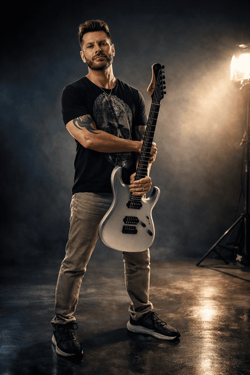 Professor Mauricio Alabama com sua guitarra Tagima Athos